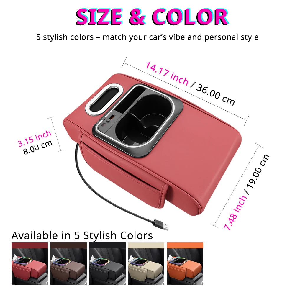 Multifunctional Car Armrest Cushion Center Console Pillow Seat Cover with Storage Organizers Cup Holder Tissue Box Phone Slot