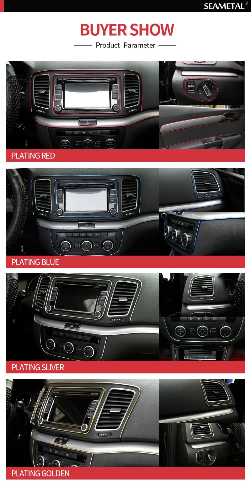 SEAMETAL Interior Car Moulding Trim Strips DIY Flexible Anti Scratch Lines 5m Decoration Strip Dashboard Car-styling Accessories