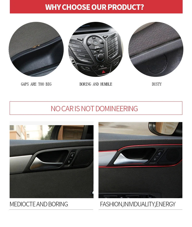 SEAMETAL Interior Car Moulding Trim Strips DIY Flexible Anti Scratch Lines 5m Decoration Strip Dashboard Car-styling Accessories
