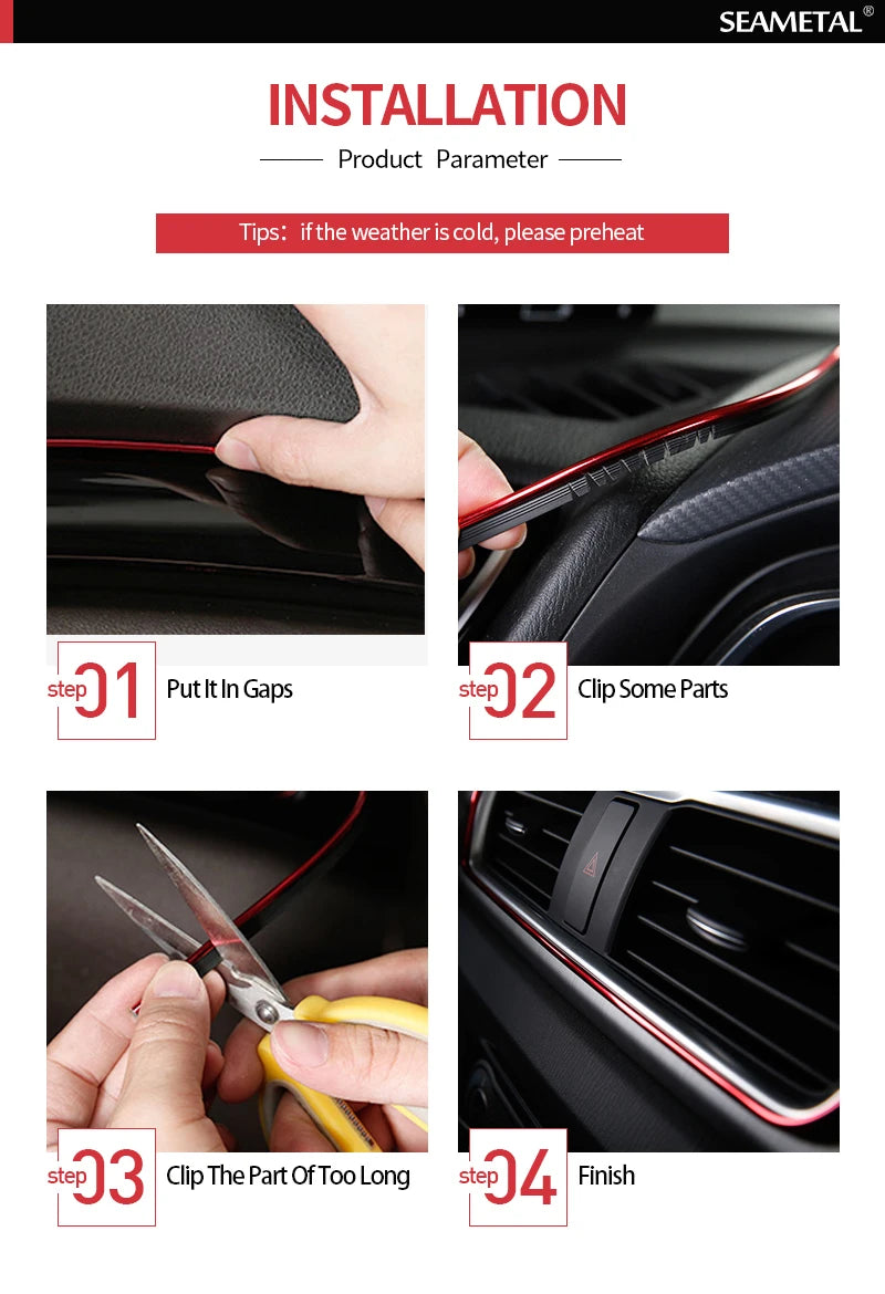 SEAMETAL Interior Car Moulding Trim Strips DIY Flexible Anti Scratch Lines 5m Decoration Strip Dashboard Car-styling Accessories