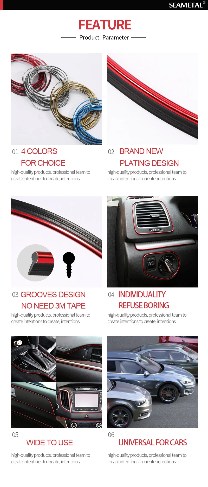 SEAMETAL Interior Car Moulding Trim Strips DIY Flexible Anti Scratch Lines 5m Decoration Strip Dashboard Car-styling Accessories