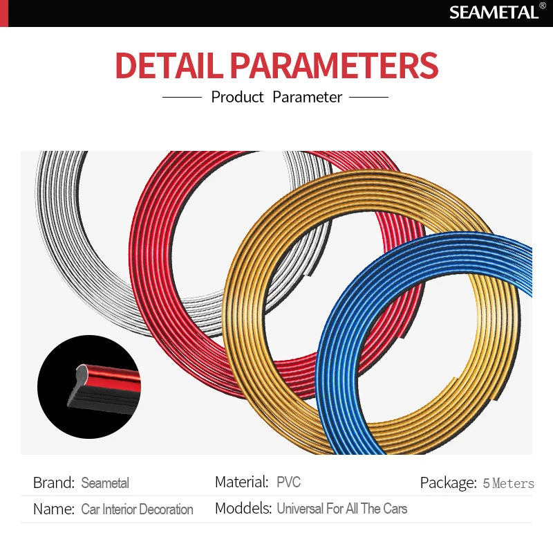 SEAMETAL Interior Car Moulding Trim Strips DIY Flexible Anti Scratch Lines 5m Decoration Strip Dashboard Car-styling Accessories