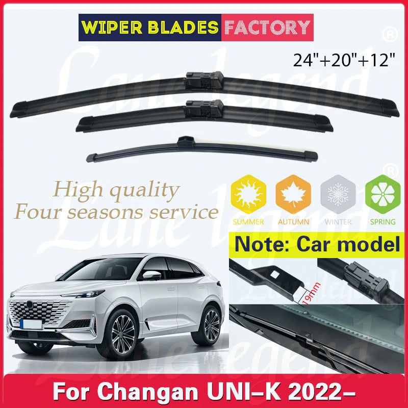 For Changan UNI-K UNIK 2022 1generation Front Rear Wiper Blades Windscreen Windshield Clean Window Car Accessories 24"+20"+12"
