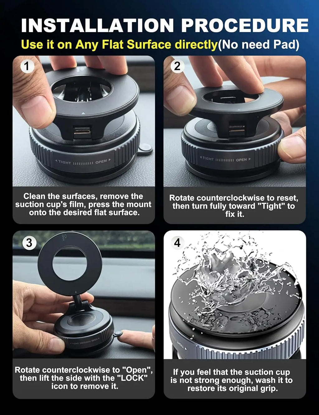 Strong Magnetic Car Phone Holder Foldable 360° Adjustable Vacuum Suction Mount Universal for Car, Desk, Bathroom