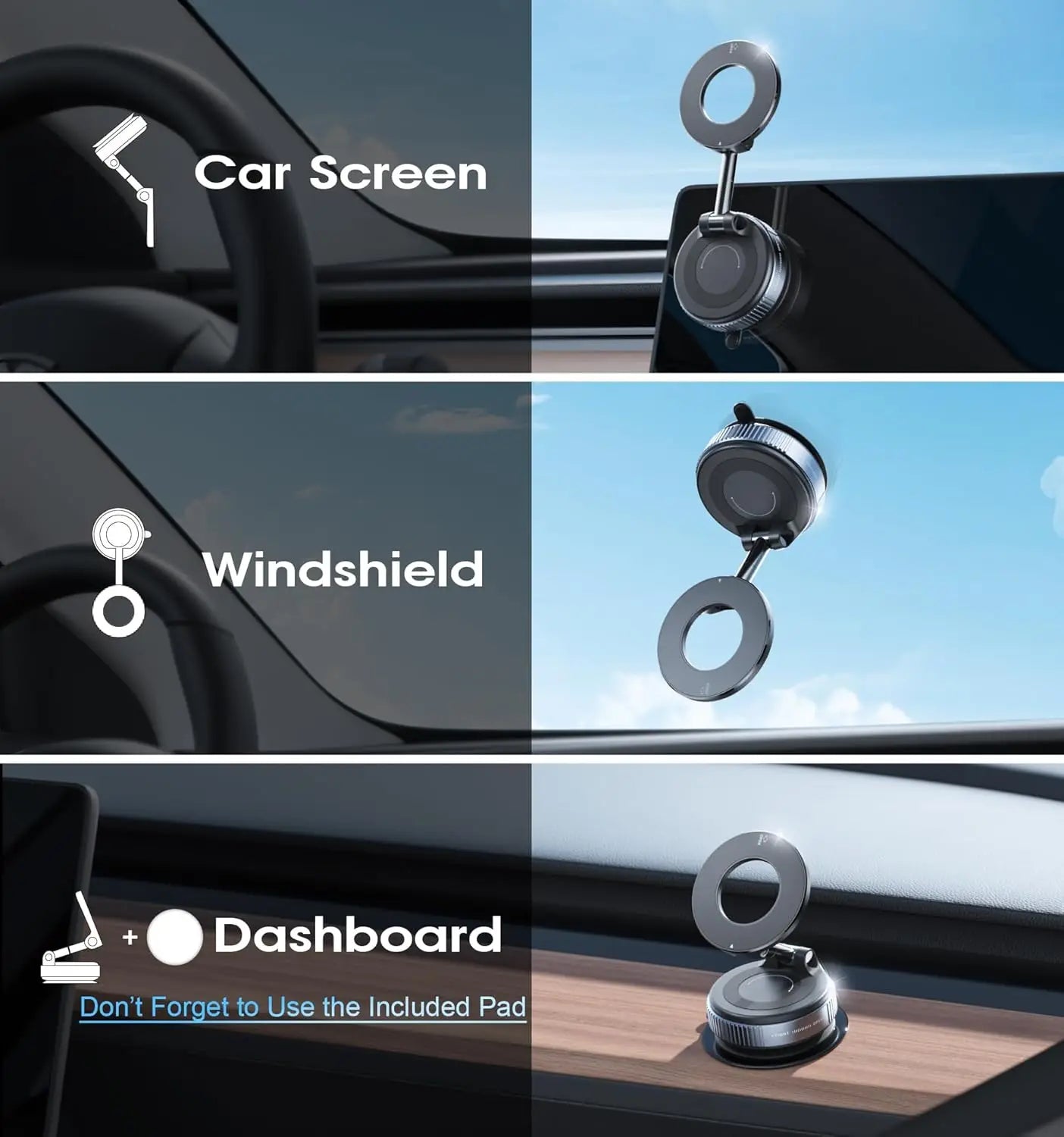 Strong Magnetic Car Phone Holder Foldable 360° Adjustable Vacuum Suction Mount Universal for Car, Desk, Bathroom