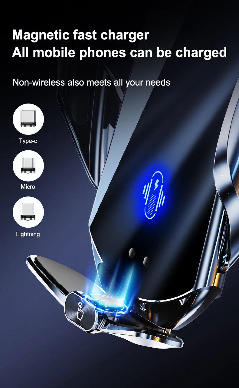 Car Mount Wireless Charging Stand Vehicle Phone Mounts Car Phone Holder Automatic Quick Release Button For Samsung Huawei Iphone