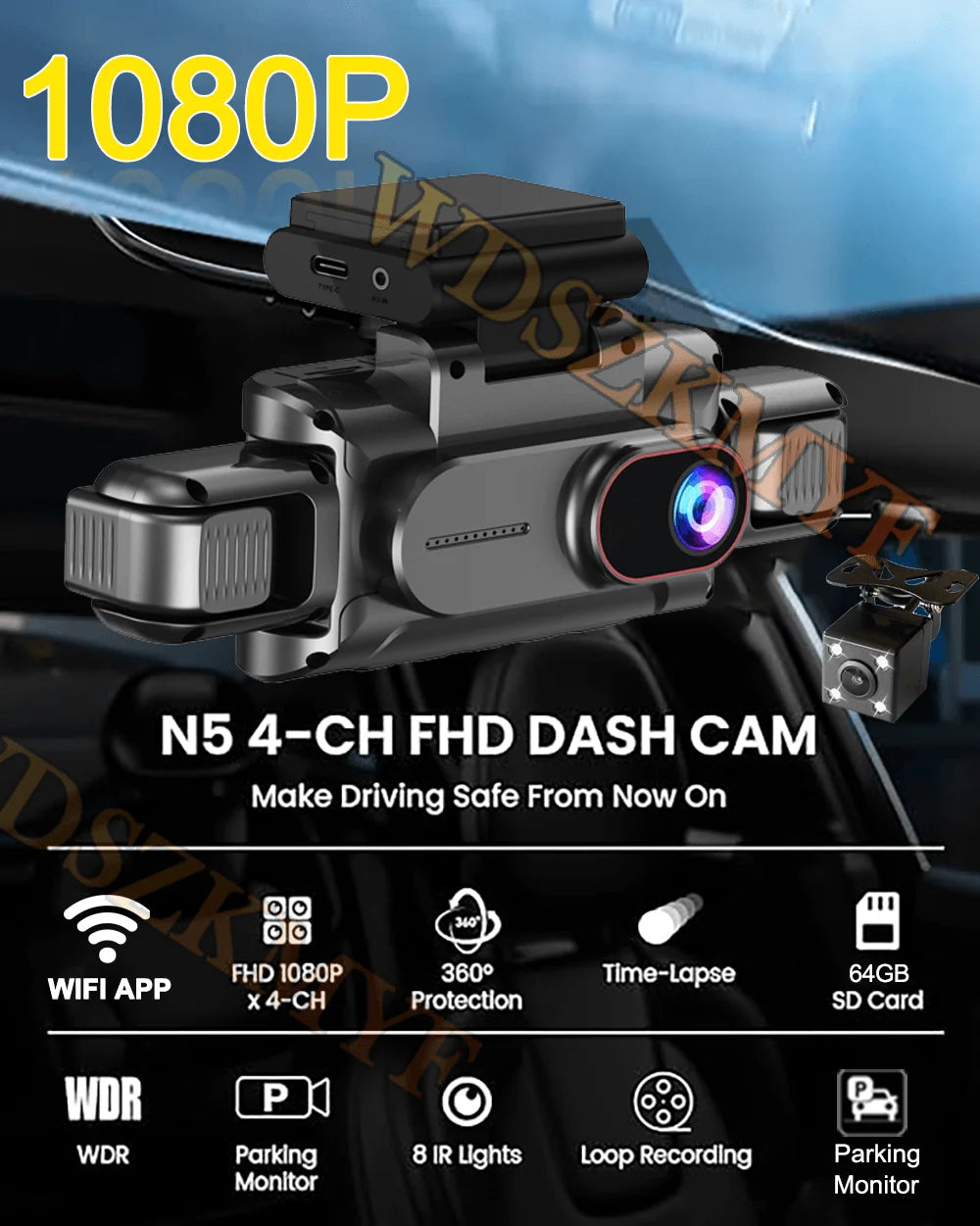 360° Car Camera 3/4Lens 1080P DashCam WIFI Car DVR Car recording Front Left right Rear View Camera Car Accessories 24H Hardware