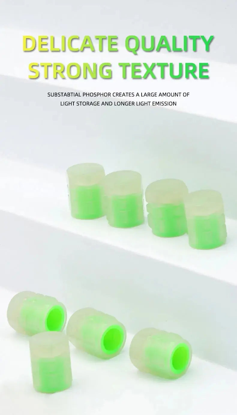 8PCS Luminous Valve Motorcycle Bicycle Bike Car Wheel Tyre Hub Cap Fluorescent Night GlowingLuminous Valve Stem Caps Decor