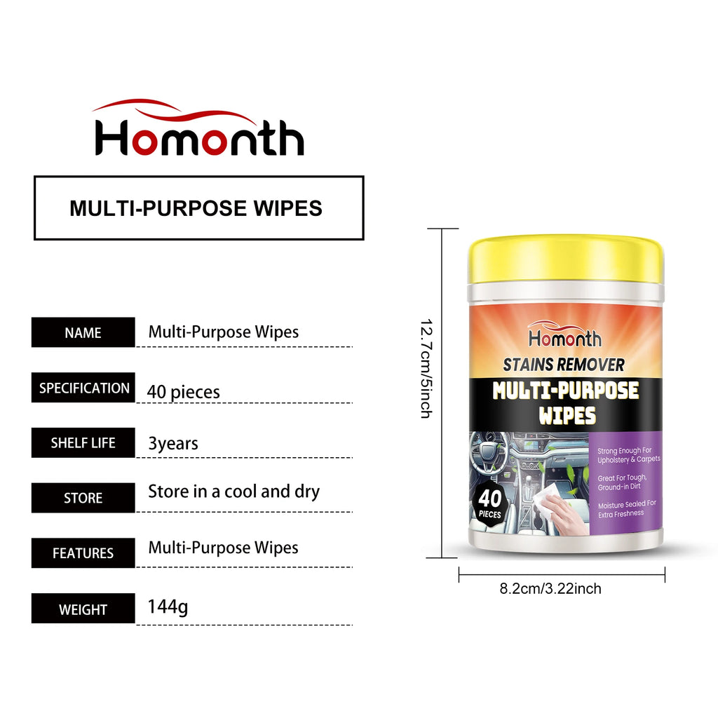 40PCS Car Interior Cleaning Wipes Multipurpose Wipes for Dashboard Leather Seats Screen Quick Cleaner Degreaser for Stains Dust