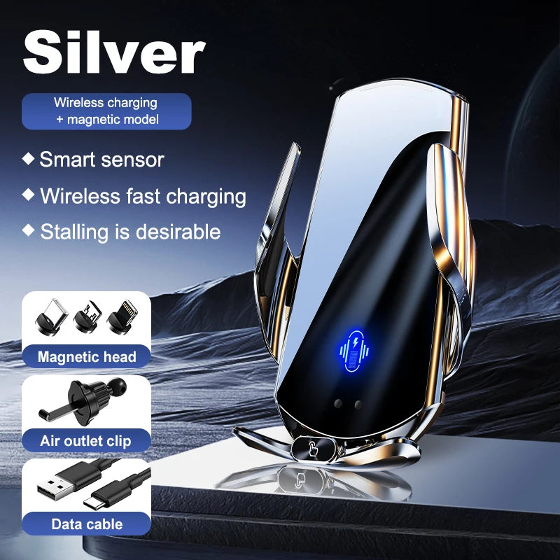Car Mount Wireless Charging Stand Vehicle Phone Mounts Car Phone Holder Automatic Quick Release Button For Samsung Huawei Iphone