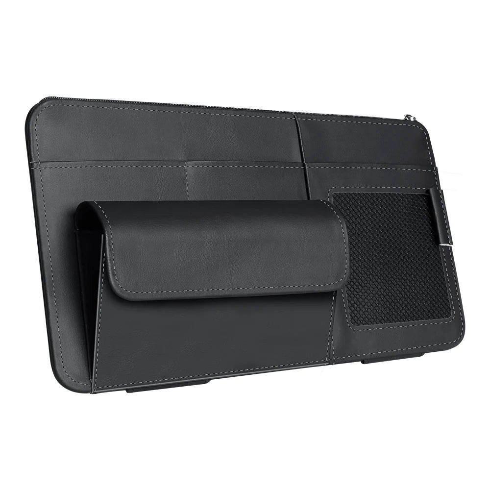 Car Sun Visor Organizer with Glasses Holder, Card & Pen Pockets – PU Leather Auto Interior Storage for Cars, SUVs & Trucks