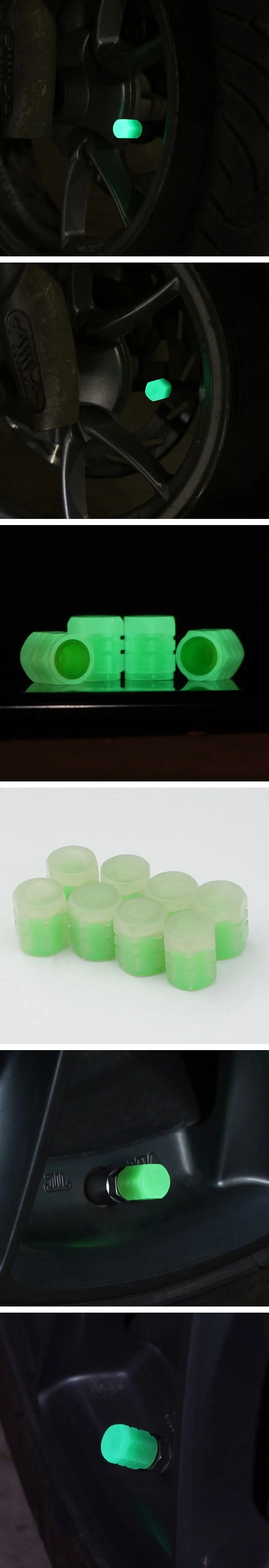 8PCS Luminous Valve Motorcycle Bicycle Bike Car Wheel Tyre Hub Cap Fluorescent Night GlowingLuminous Valve Stem Caps Decor