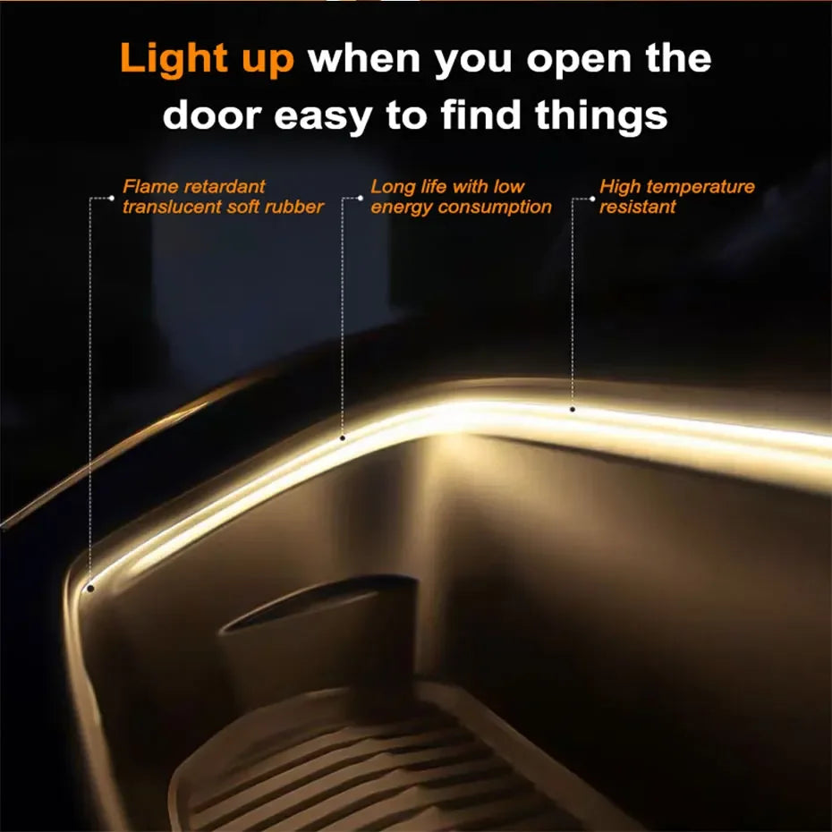 Flexible LED Ambient Light Strip 5m DC12V for Tesla Model Y 3 S After Trunk Frunk Silicone Interior Car Decorative Lamp DIY Lamp