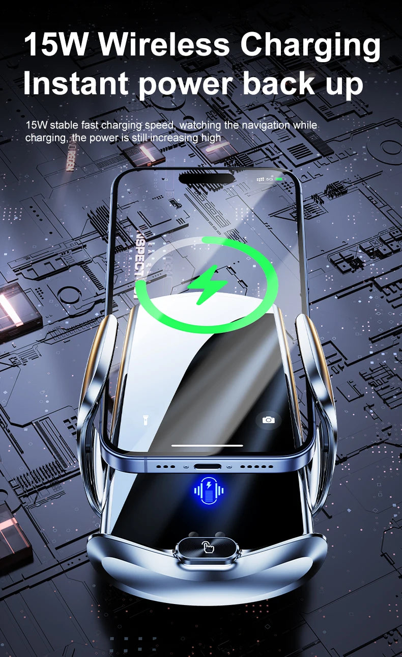 Car Mount Wireless Charging Stand Vehicle Phone Mounts Car Phone Holder Automatic Quick Release Button For Samsung Huawei Iphone