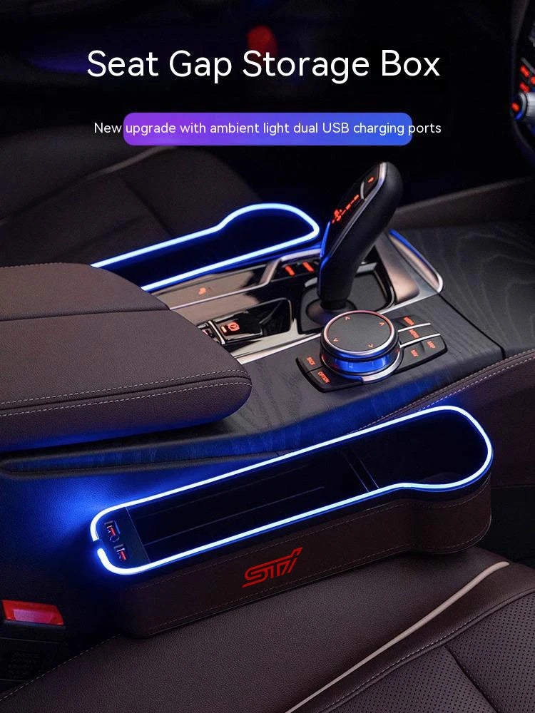 For Subaru STI Outback Brz Wrx Xv Ascent Forester Impreza Legacy Car Sewn Seat Gap Crevice Slot Storage Box light USB Charging