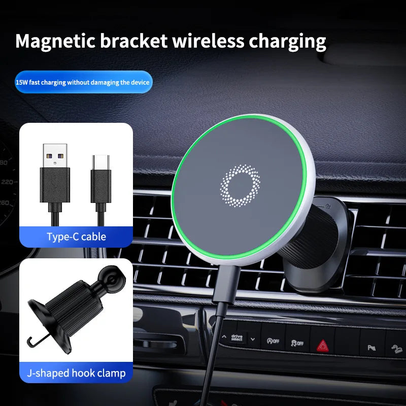 15W Magnetic Car Phone Holder Mount Charger Fast Wireless Car Charger for Air Vent Mount Anti-Shake Strong Magnet Car Support