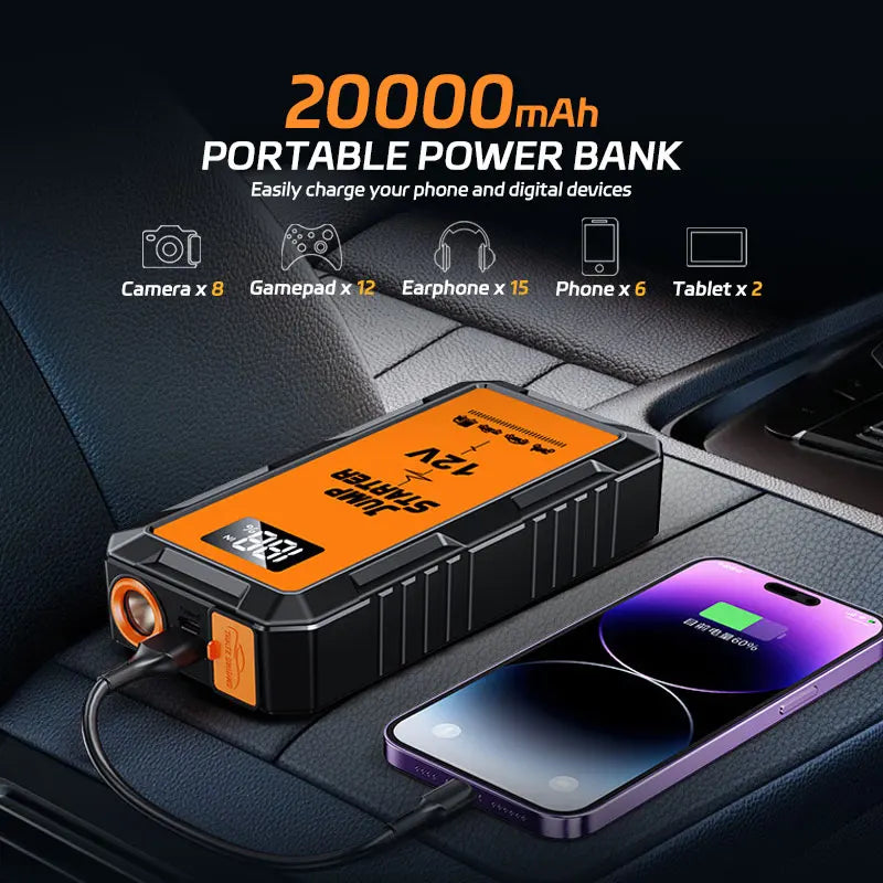 Power Bank 2000A Jump Starter Portable Charger Car Booster 12V Auto Starting Device Emergency Car Battery Starter
