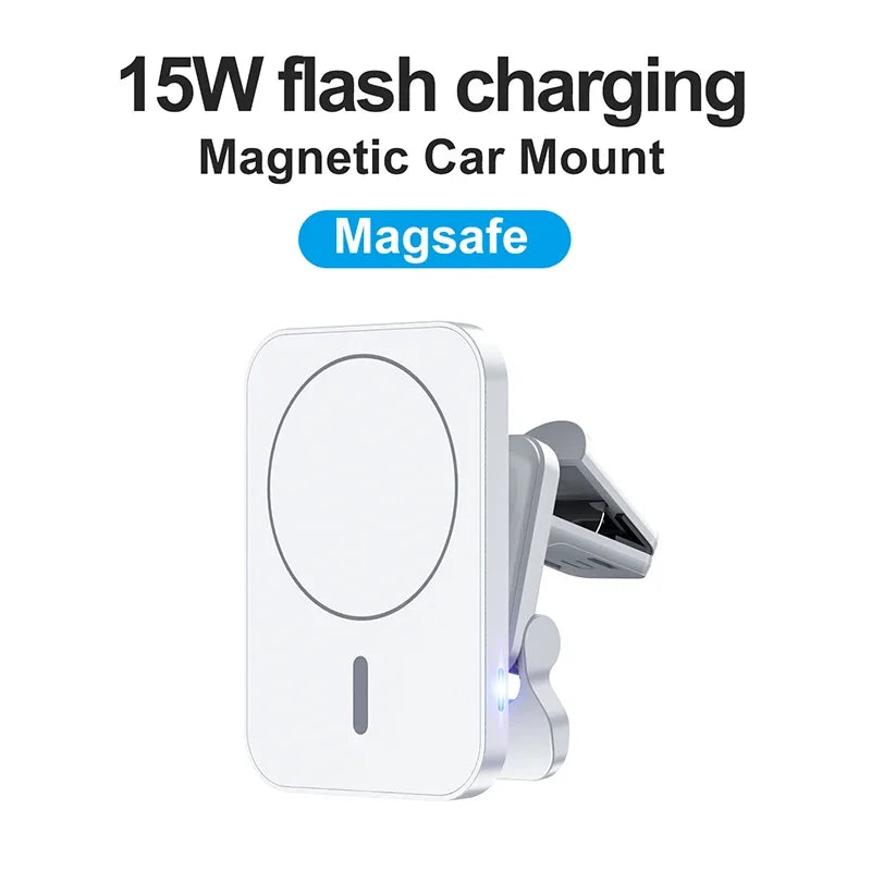 15W Fast Magnetic Wireless Charger Car Air Vent Phone Holder Mount Compatible Magnet Safe Case for iPhone 12 13 14 Pro Mini Max