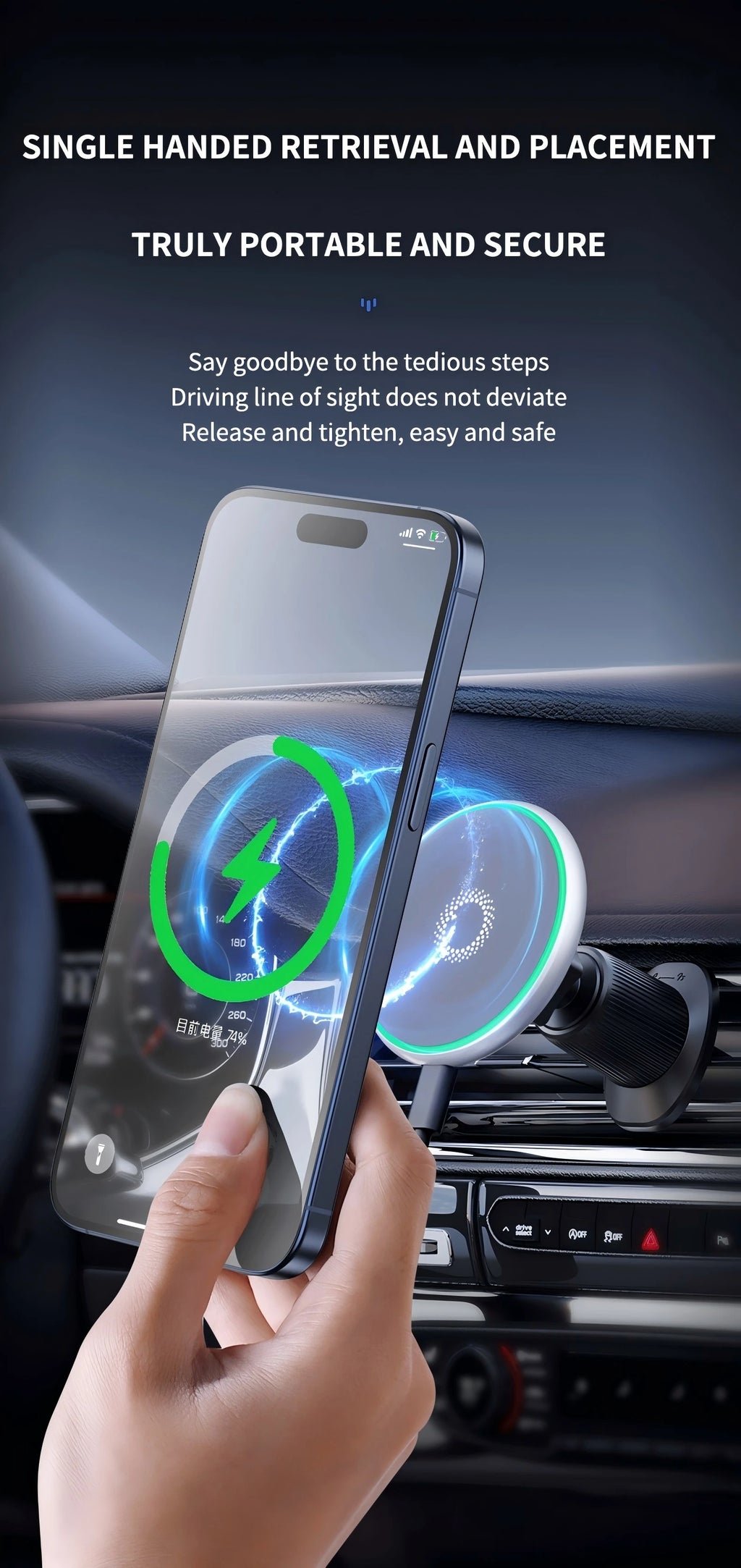 15W Magnetic Car Phone Holder Mount Charger Fast Wireless Car Charger for Air Vent Mount Anti-Shake Strong Magnet Car Support