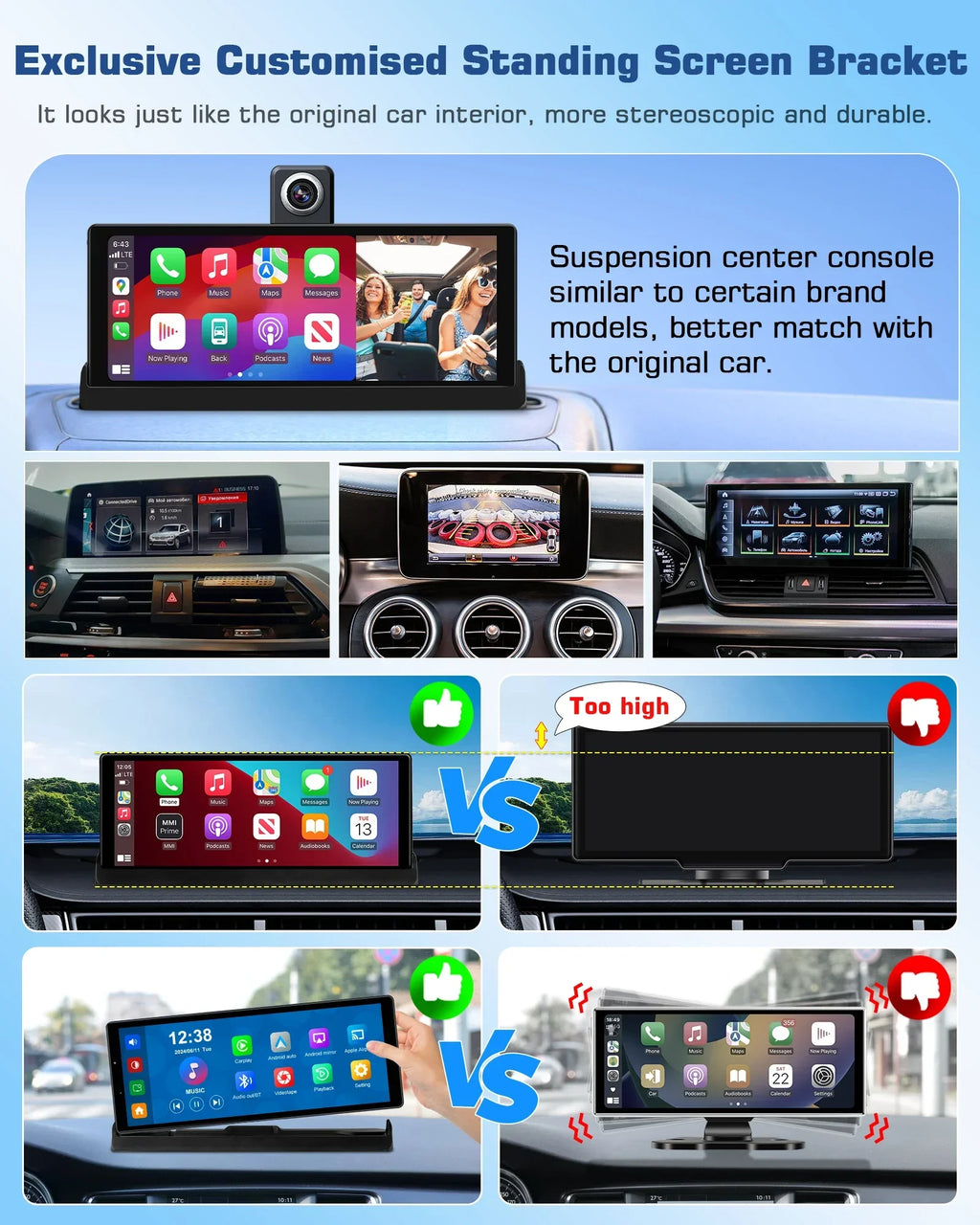 10.26" ADAS 4K Dash Cam Wireless CarPlay & Android Auto Screen for Car,360° Rotating Lens Car DVR,Navigation Dashboard Recorder