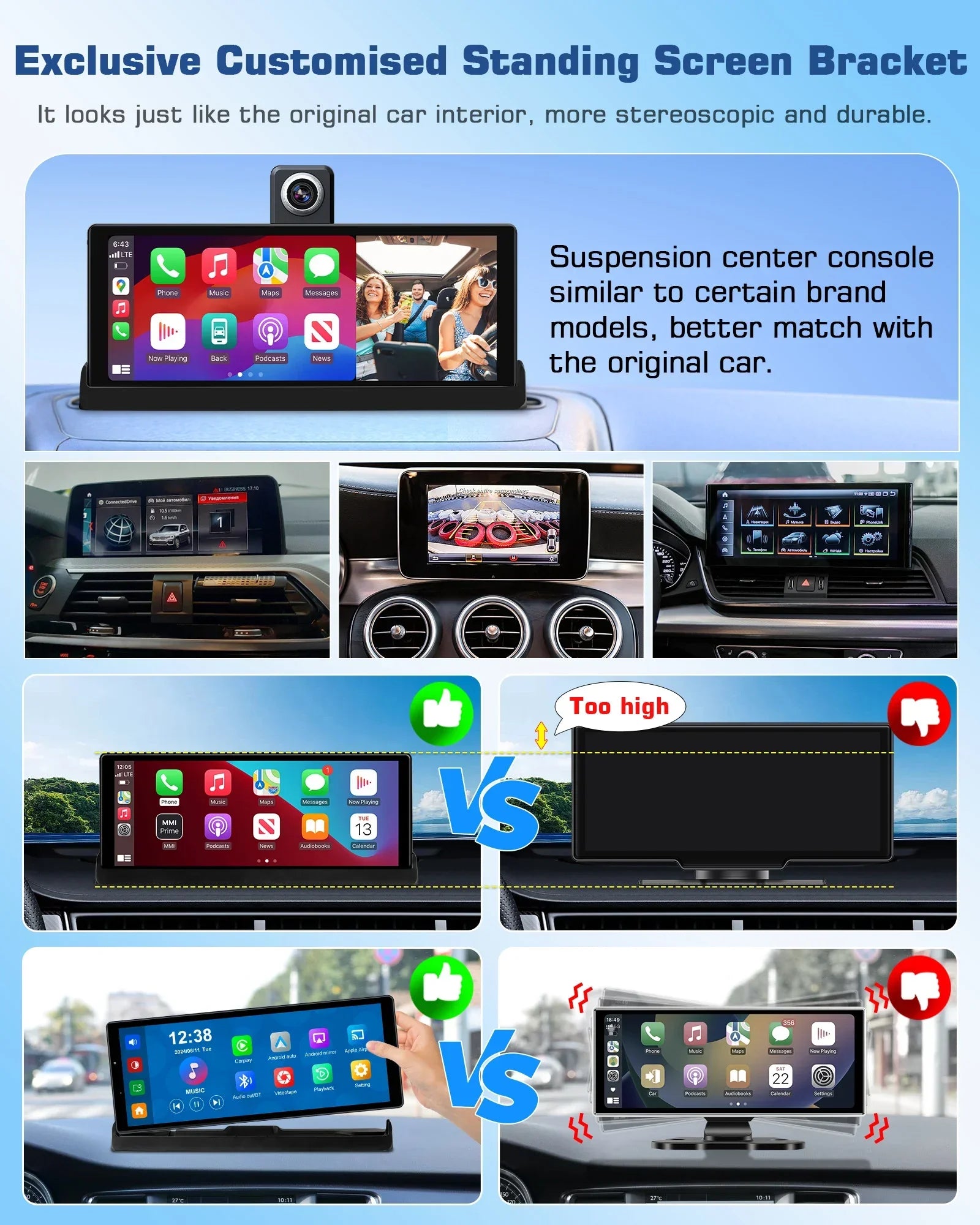 10.26" ADAS 4K Dash Cam Wireless CarPlay & Android Auto Screen for Car,360° Rotating Lens Car DVR,Navigation Dashboard Recorder
