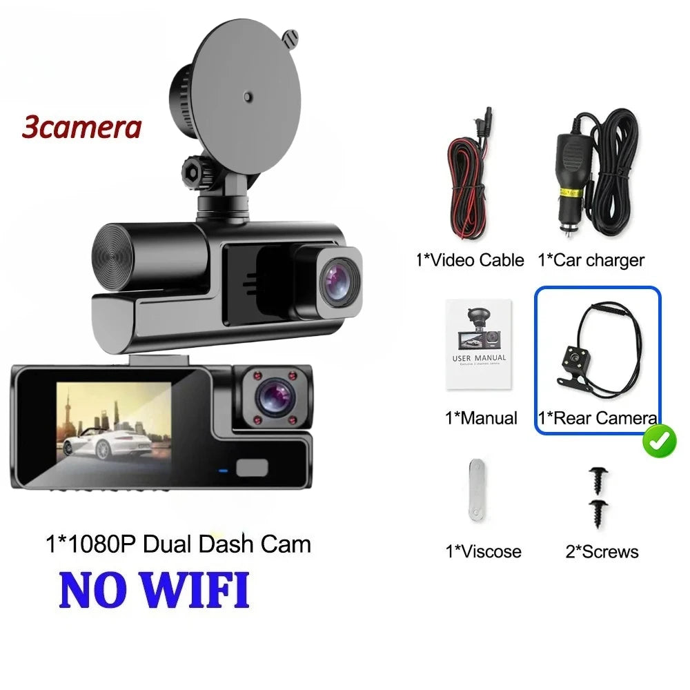 3Camera Dash Cam For Car Camera 1080P Video Recorder WIFI Car DVR 2lens Front Rear View Camera Night Vision Car Accessories