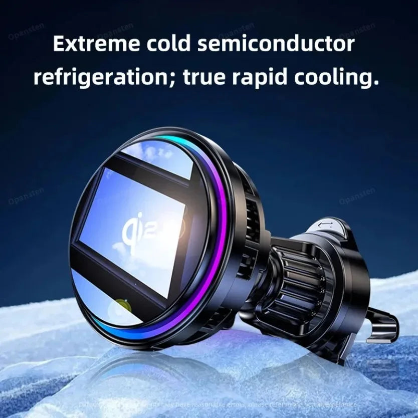 Magnetic Wireless Car Charger Phone Holder Ice Cooling RGB Tempered Glass Fast Charging Radiator For Magsafe iPhone Samsung