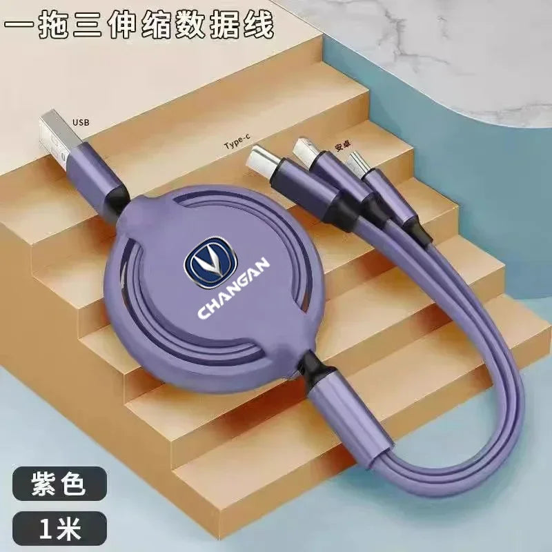 Fast Charing Data Cable 100W Multifunctional 3 in 1 Data Cord For Changan X5 X7 CX70 CS55 CS75 Car Accessories