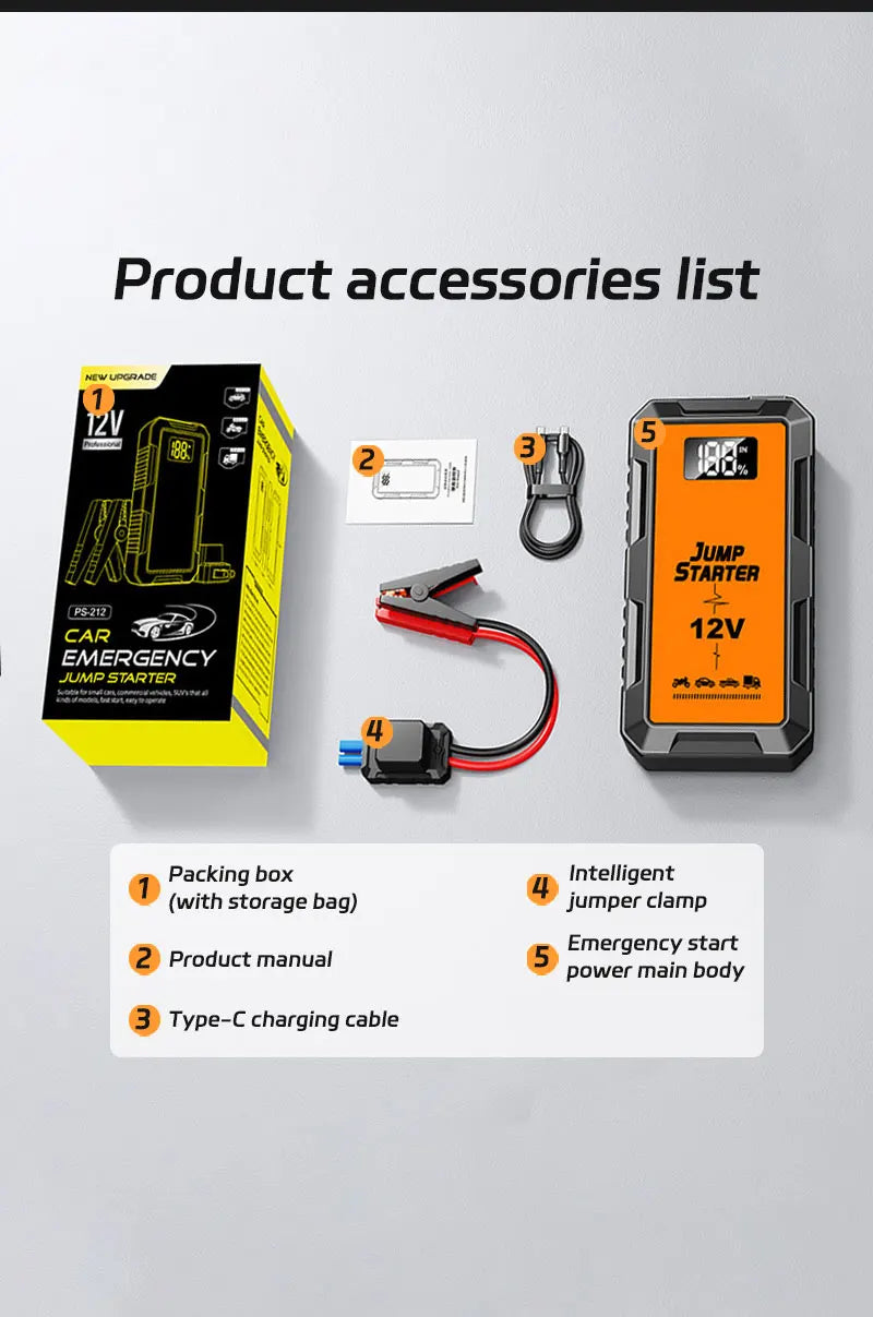 Power Bank 2000A Jump Starter Portable Charger Car Booster 12V Auto Starting Device Emergency Car Battery Starter