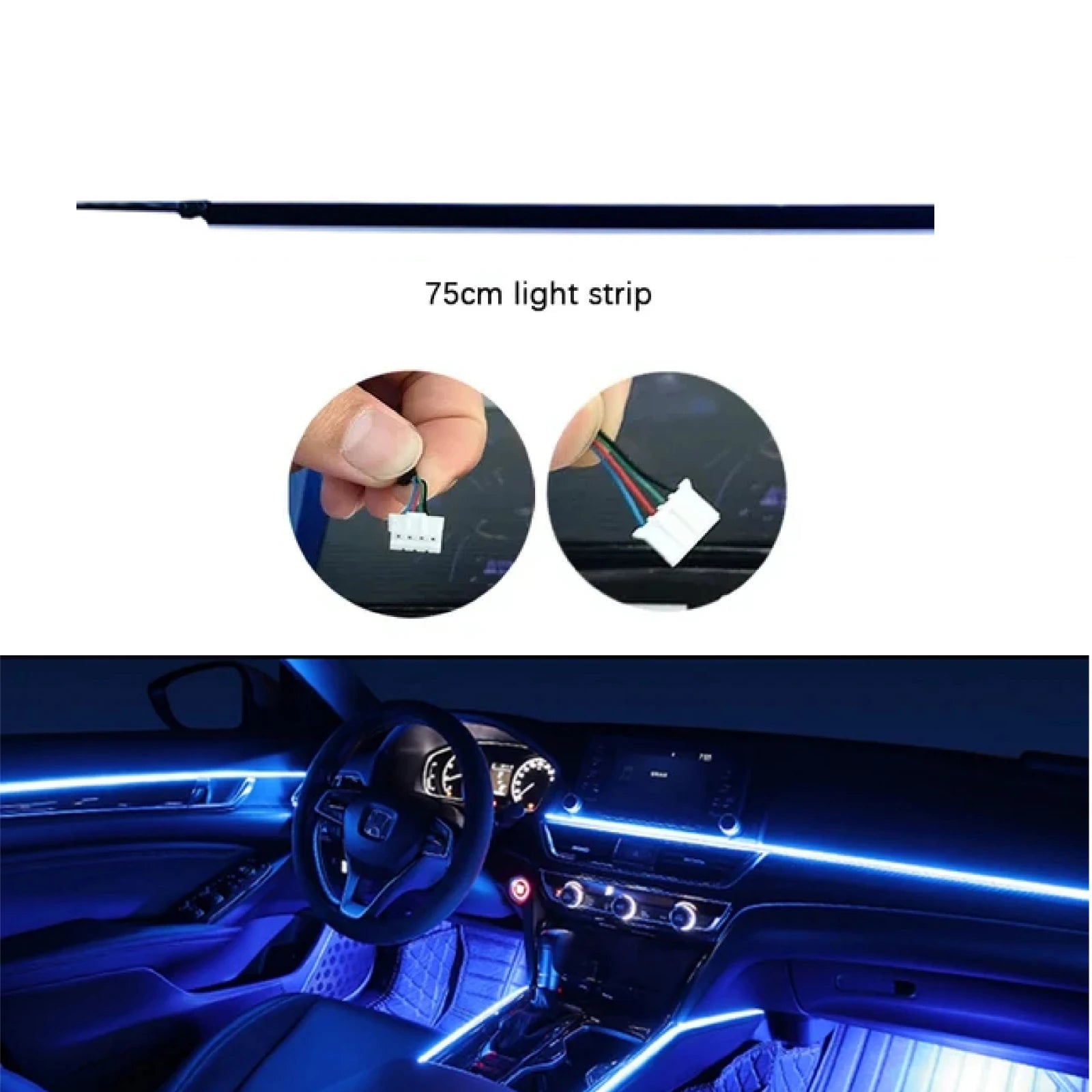 35/75/110cm RGB 64 Colors Acrylic Strip Car LED Ambient Light Parts Replacement Accessories (4 wires 4 pins)