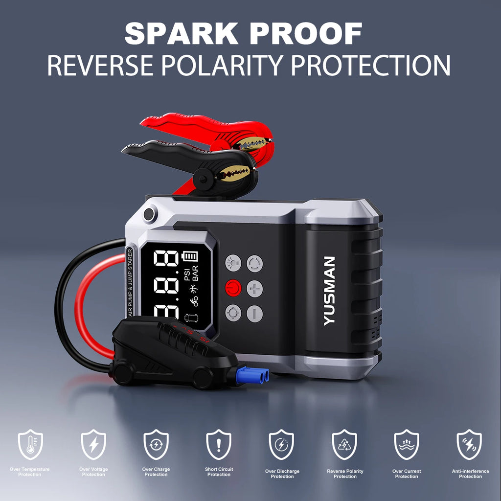 8000A Car Jump Starter with Air Compressor, 150PSI Tire Inflator,12V Battery Booster for ALL Gas/10L Diesel, LED Portable Pack