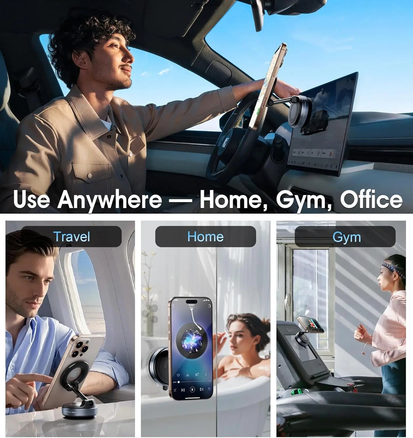 Strong Magnetic Car Phone Holder Foldable 360° Adjustable Vacuum Suction Mount Universal for Car, Desk, Bathroom