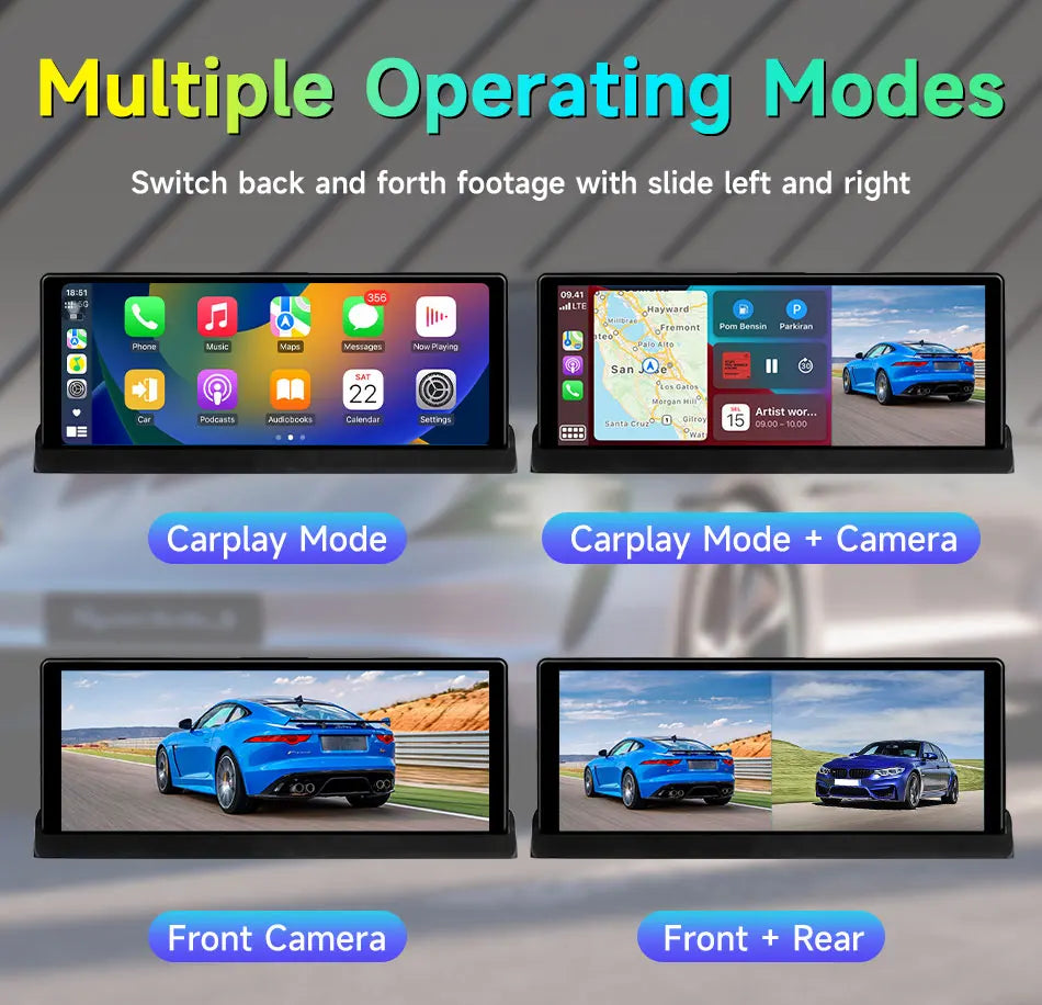 10.26" ADAS 4K Dash Cam Wireless CarPlay & Android Auto Screen for Car,360° Rotating Lens Car DVR,Navigation Dashboard Recorder