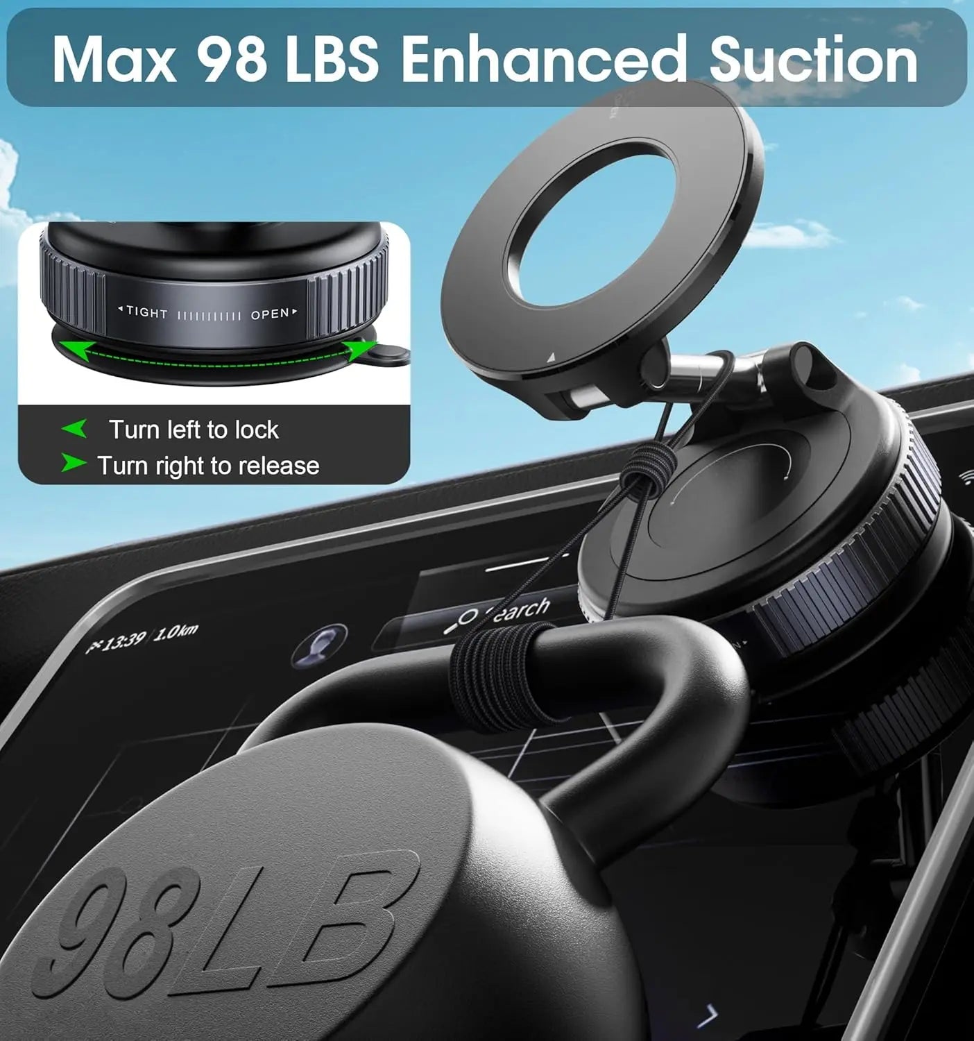 Strong Magnetic Car Phone Holder Foldable 360° Adjustable Vacuum Suction Mount Universal for Car, Desk, Bathroom