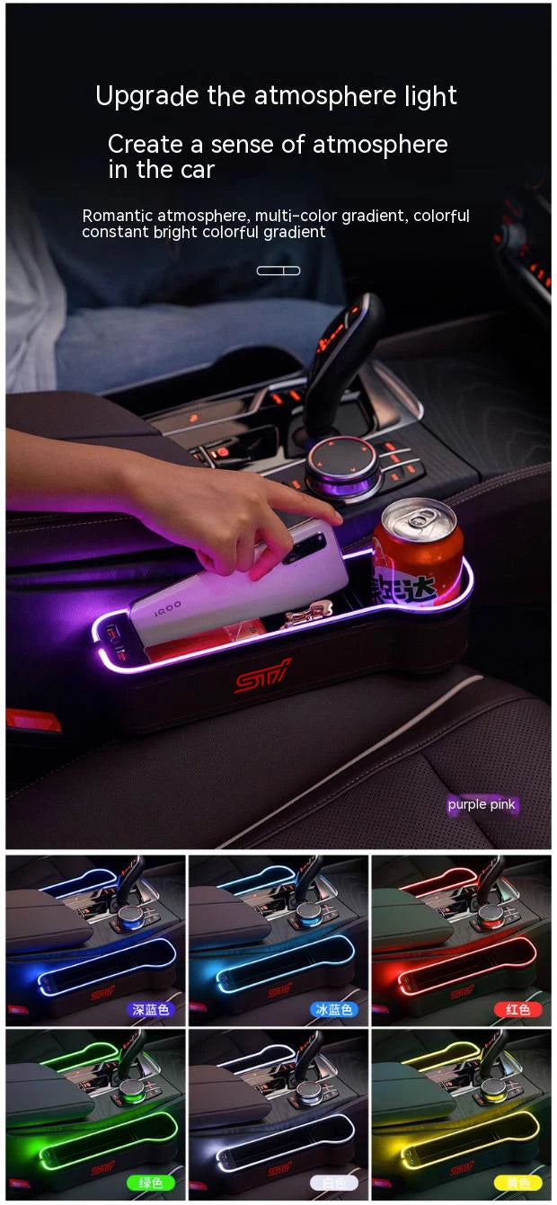For Subaru STI Outback Brz Wrx Xv Ascent Forester Impreza Legacy Car Sewn Seat Gap Crevice Slot Storage Box light USB Charging