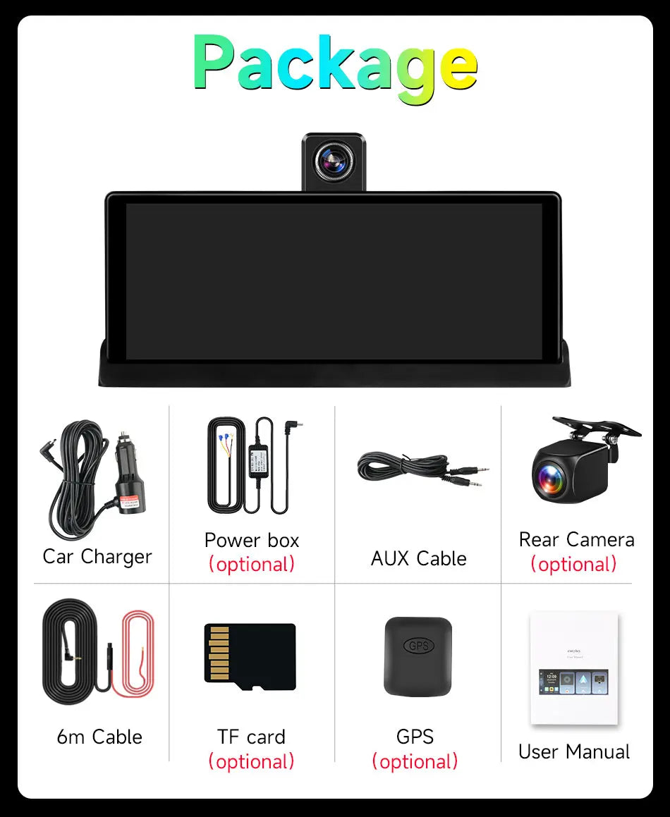10.26" ADAS 4K Dash Cam Wireless CarPlay & Android Auto Screen for Car,360° Rotating Lens Car DVR,Navigation Dashboard Recorder