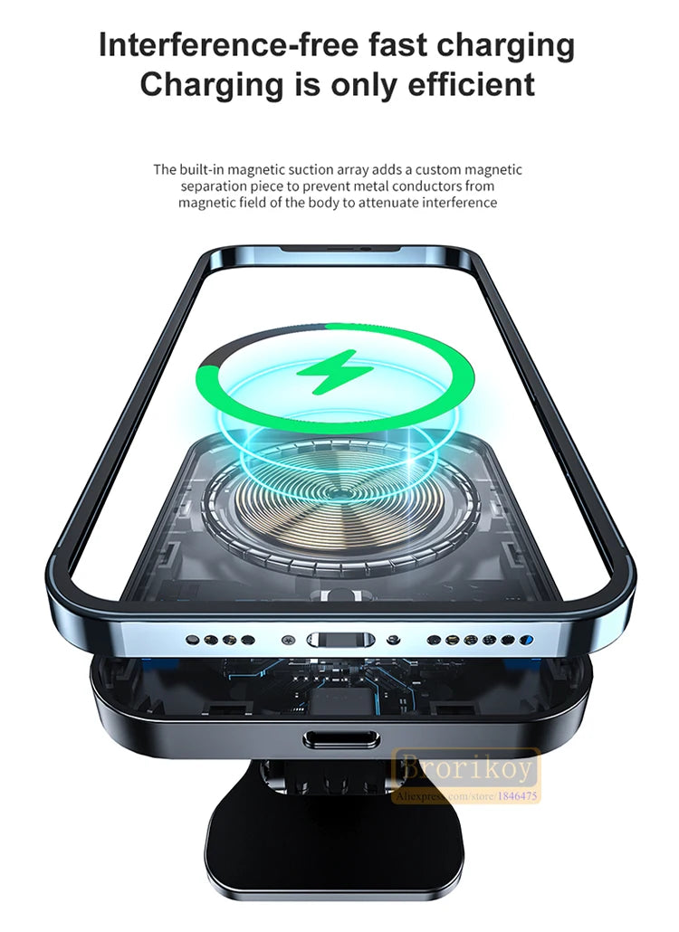 15W Fast Magnetic Wireless Charger Car Air Vent Phone Holder Mount Compatible Magnet Safe Case for iPhone 12 13 14 Pro Mini Max