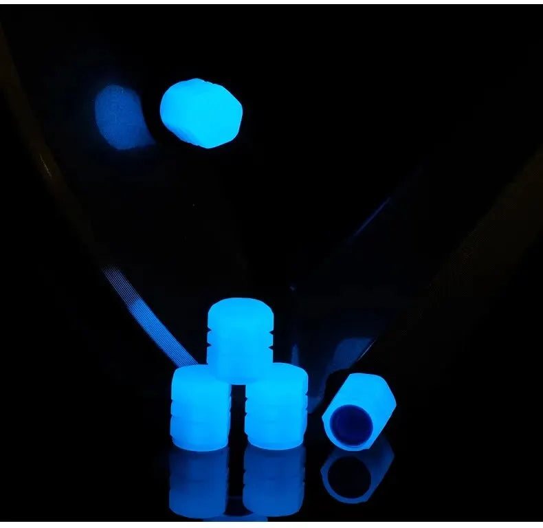 8PCS Luminous Valve Motorcycle Bicycle Bike Car Wheel Tyre Hub Cap Fluorescent Night GlowingLuminous Valve Stem Caps Decor