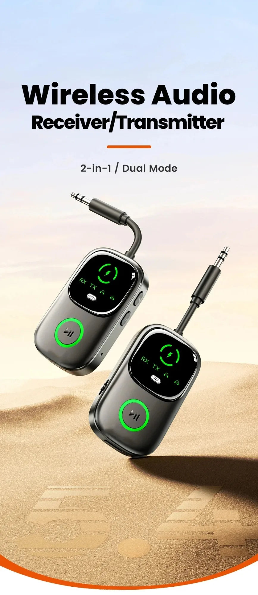 VIKEFON 2 In 1 Bluetooth 5.4 Audio Reciever Transmitter RT/TX Adapter for TV Earphones Cars Flights 3.5mm AUX Bluetooth Dongle