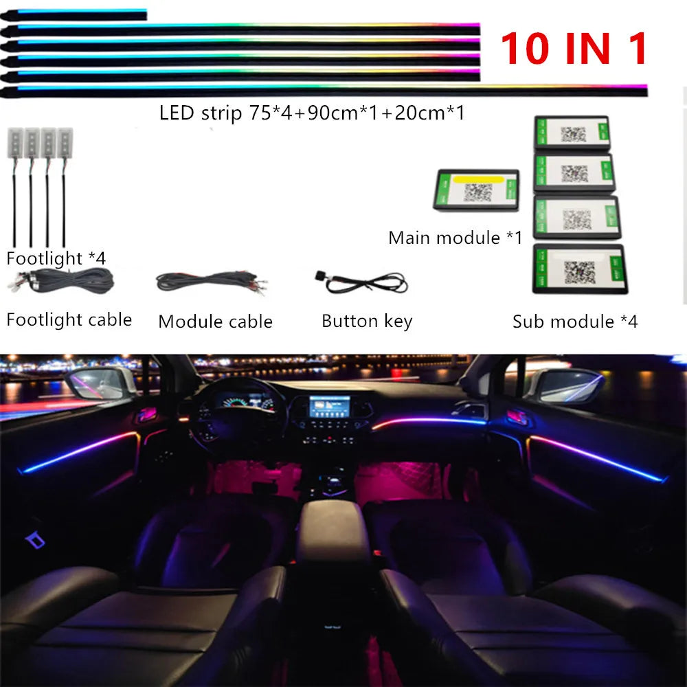 Universal Symphony Car LED Ambient Light 64 RGB Color Car Interior Acrylic Light Guide Decoration Atmosphere Light 18/10/6 in 1