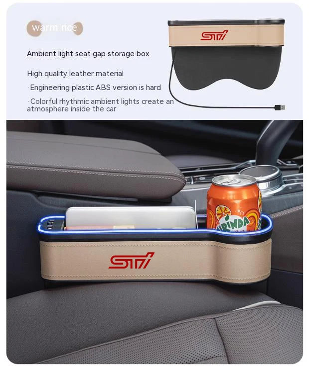 For Subaru STI Outback Brz Wrx Xv Ascent Forester Impreza Legacy Car Sewn Seat Gap Crevice Slot Storage Box light USB Charging
