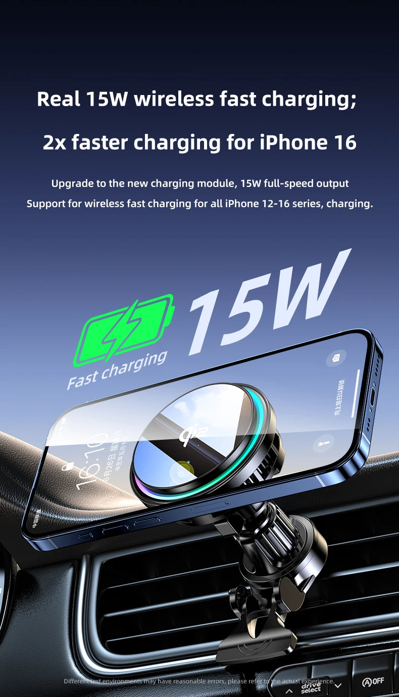 Magnetic Wireless Car Charger Phone Holder Ice Cooling RGB Tempered Glass Fast Charging Radiator For Magsafe iPhone Samsung