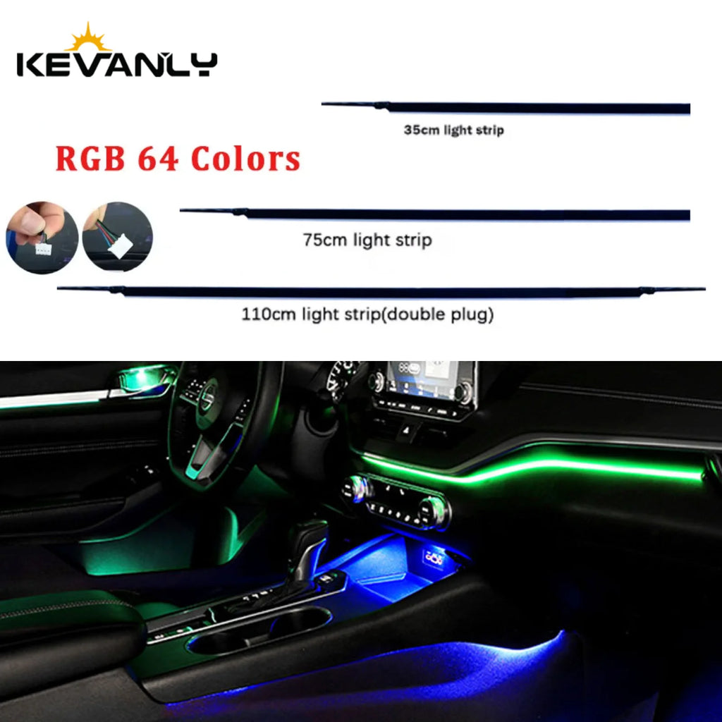 35/75/110cm RGB 64 Colors Acrylic Strip Car LED Ambient Light Parts Replacement Accessories (4 wires 4 pins)