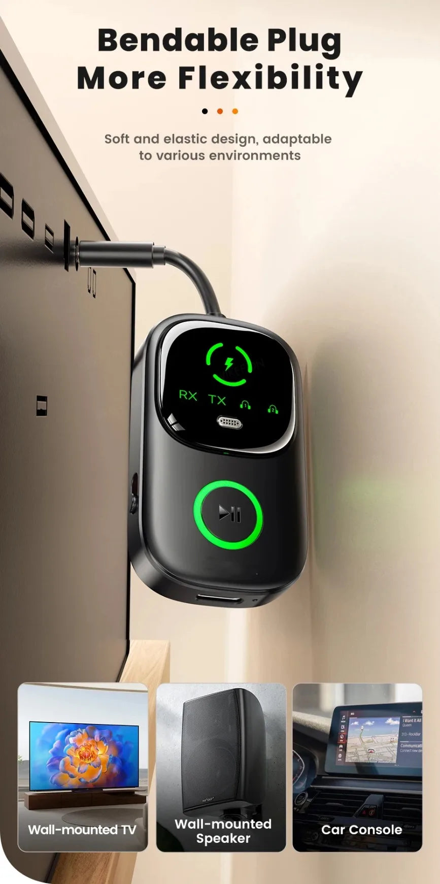 VIKEFON 2 In 1 Bluetooth 5.4 Audio Reciever Transmitter RT/TX Adapter for TV Earphones Cars Flights 3.5mm AUX Bluetooth Dongle