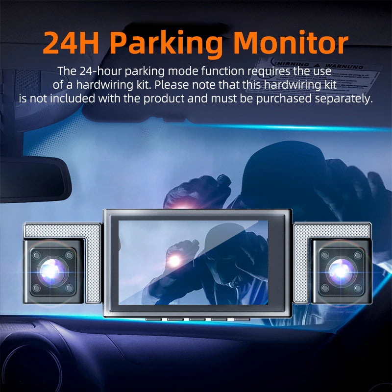 4K 360° Panoramic Dash Cam, 4-Channel Front/Rear/Left/Right Camera with 5.8GHz WiFi GPS, 3" IPS Screen, 64GB Card Included