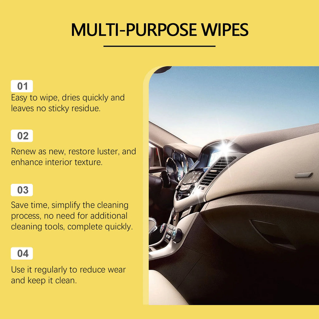 40PCS Car Interior Cleaning Wipes Multipurpose Wipes for Dashboard Leather Seats Screen Quick Cleaner Degreaser for Stains Dust
