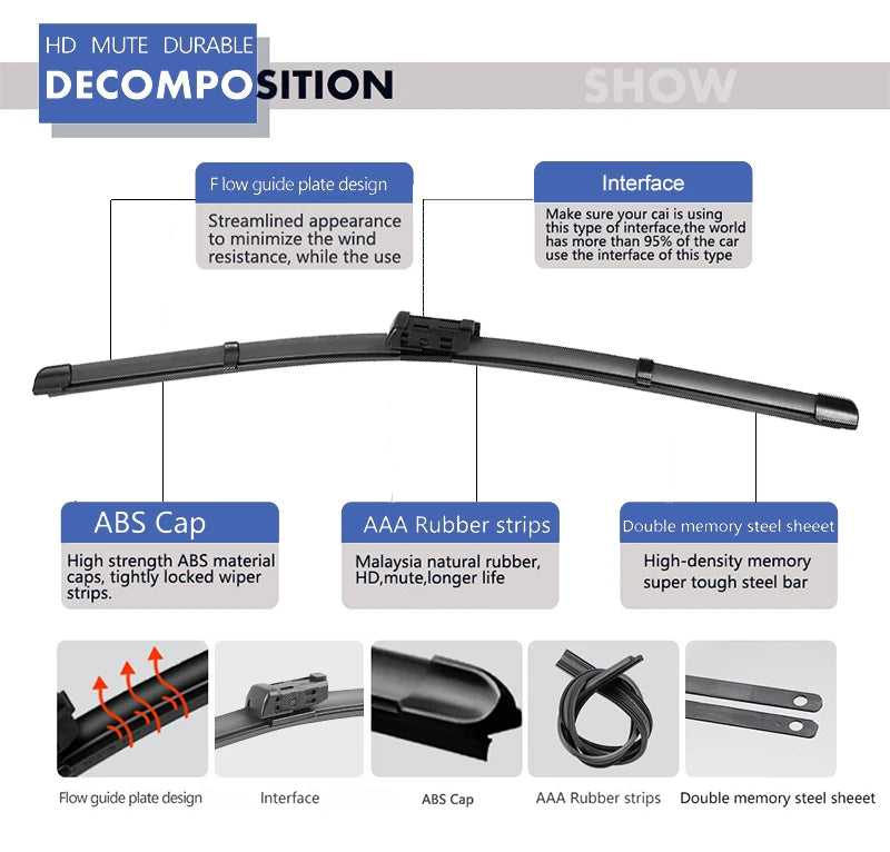 Front Rear Wiper Blades Set For Changan CS95 2017 - 2022 Windshield Windscreen Brushes Accessories Rubber Refills 2018 2019 2020