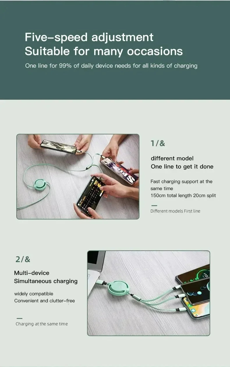 Fast Charing Data Cable 100W Multifunctional 3 in 1 Data Cord For Changan X5 X7 CX70 CS55 CS75 Car Accessories