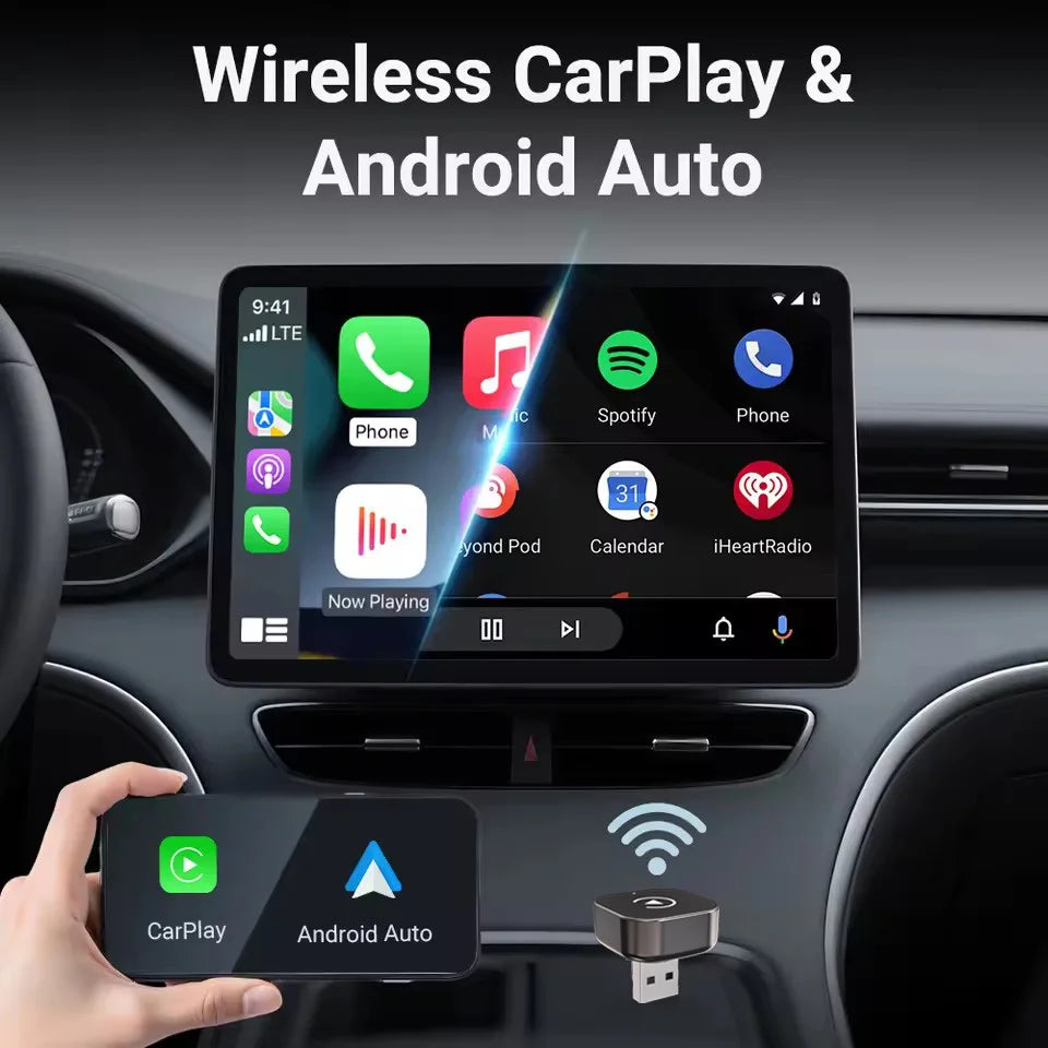 Mini 2-in-1 Wireless Carplay ndroid Auto Adapter for Apple & Android Phone Universal BT Connect for VW Toyota Ford Benz Audi Kia