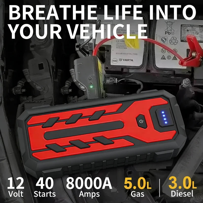 Car Jump Starter 8000A Battery Charger 298000mAh Emergency Power Bank Booster for 12V Gas and Diesel Vehicles